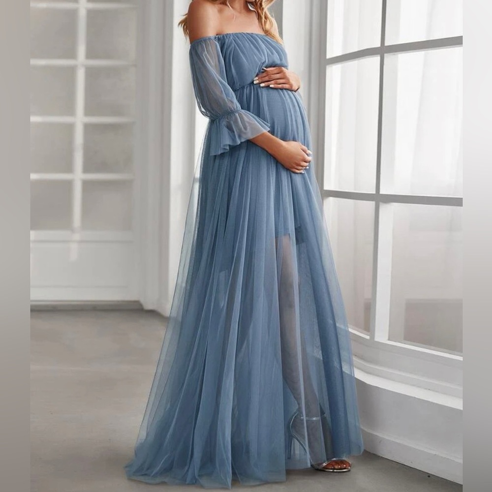 Off shoulder maternity mesh dress
